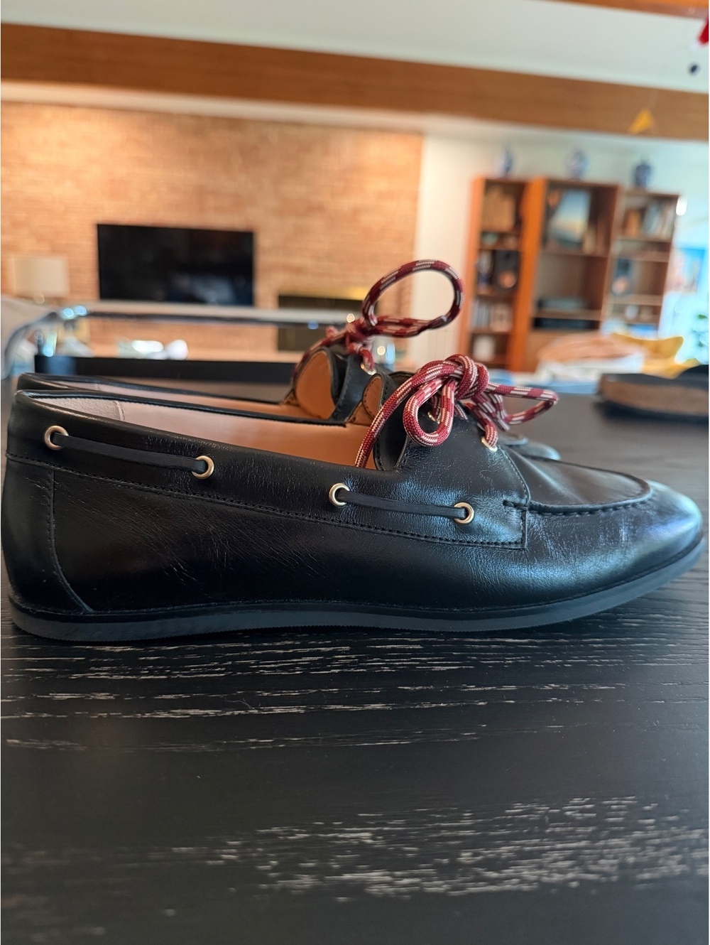 J Crew NWOT black leather boat shoes 10